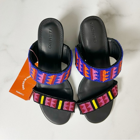 Farm Rio Beaded Block Heel Slide Sandals - Picture 3 of 9